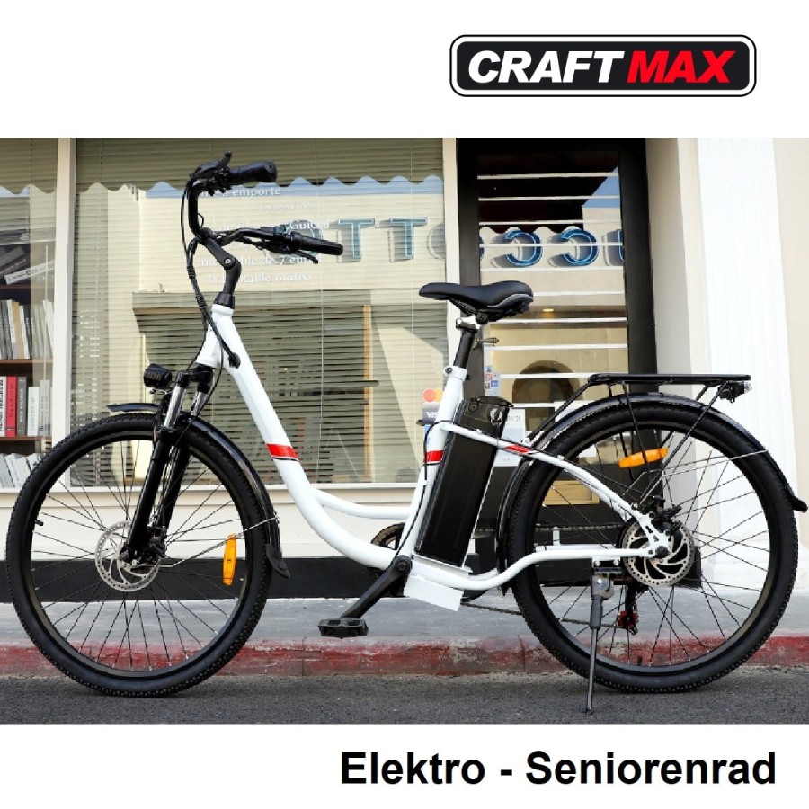 CRAFTMAX-Seniors26-E-Bike-Elektrofahrrad-Seniorenrad-26Zoll-350W-Narbenmotor-36V-8-Amh-7Gang-Nabenschaltung-weiss