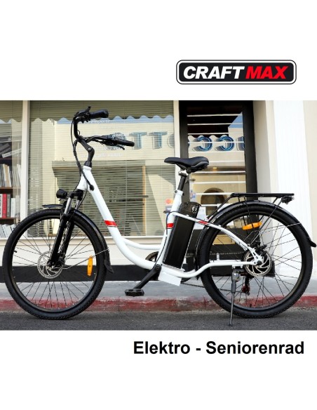 CRAFTMAX-Seniors26-E-Bike-Elektrofahrrad-Seniorenrad-26Zoll-350W-Narbenmotor-36V-8-Amh-7Gang-Nabenschaltung-weiss
