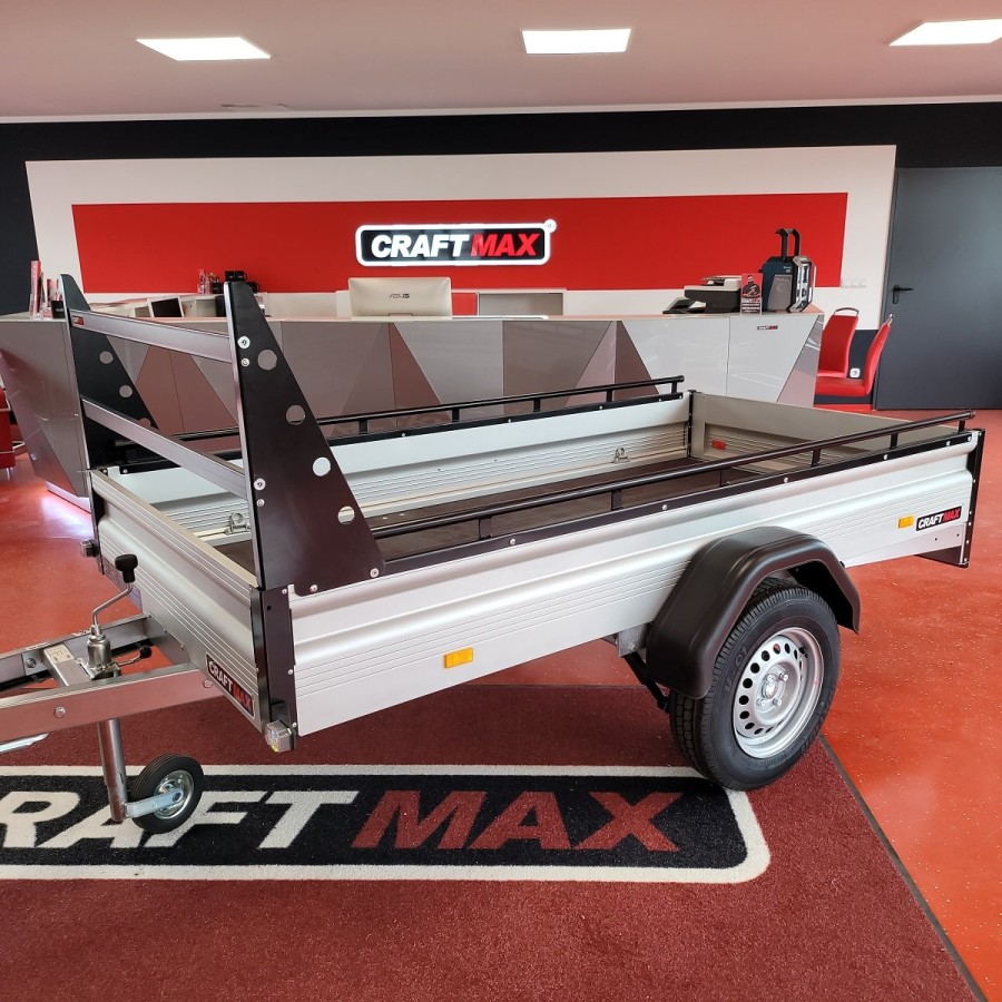 CRAFTMAX-MAXI-Kastenanhaenger-1300-Kg-ALU-Bordwaende-H-Gestell-Reling-100kmh-1