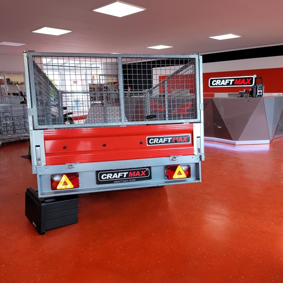 CRAFTMAX-COLOURLINE-Edition-red-Pritschenhochlader-750-Kg-V-Deichsel-mit-Welldrahtgitteraufsatz-3