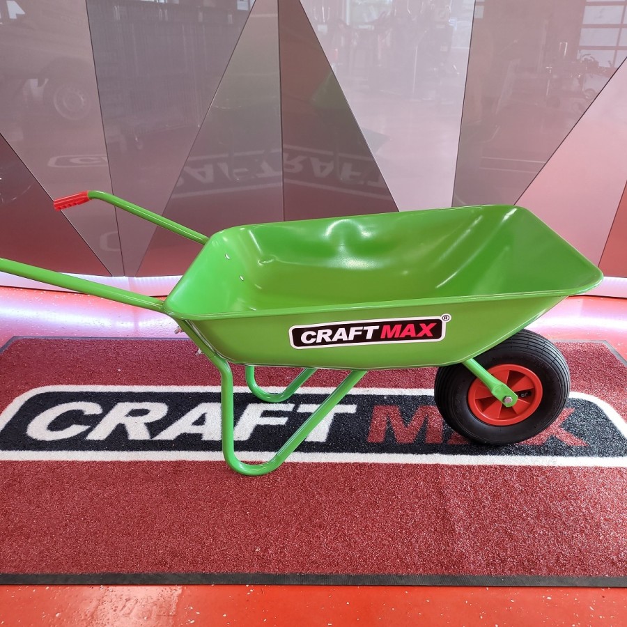 CRAFTMAX-neongreen-Gartenschubkarre-65L-mit-hellgruener-Metall-Mulde-Luftbereiften-Rad-1
