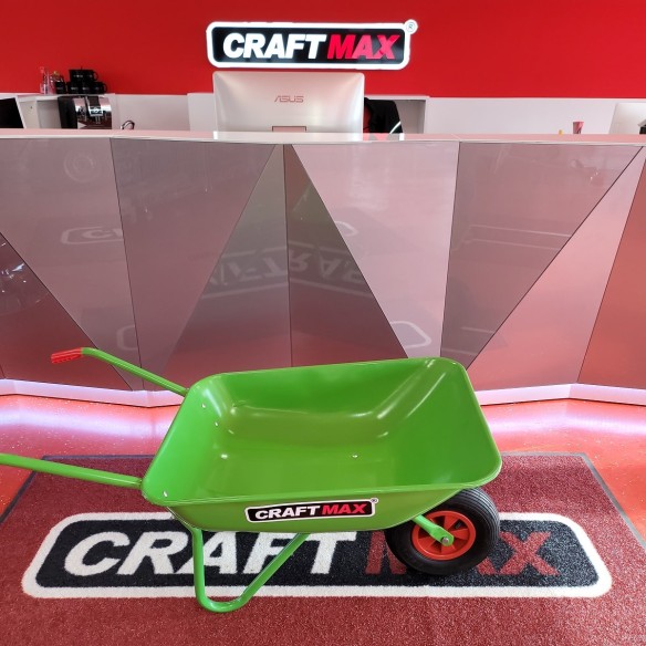 CRAFTMAX-neongreen-Gartenschubkarre-65L-mit-hellgruener-Metall-Mulde-Luftbereiften-Rad-5