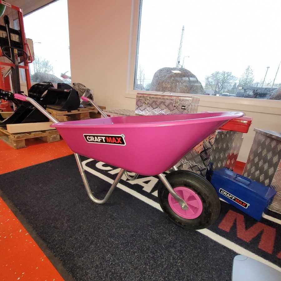 CRAFTMAX-violetta-Gartenschubkarre-63L-PP-Mulde-Luftreifenrad-pink-1
