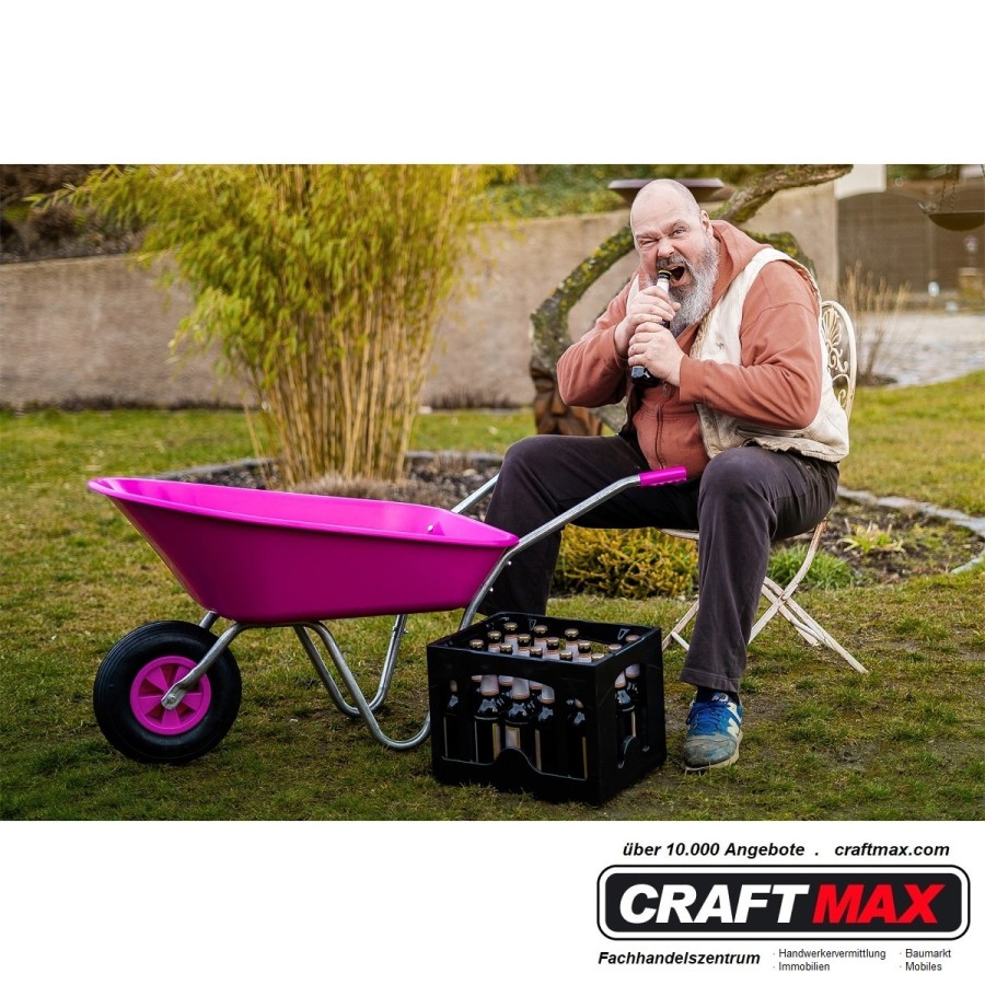 CRAFTMAX-violett-Gartenschubkarre-65L-PP-Mulde-Luftreifenrad-pink-2