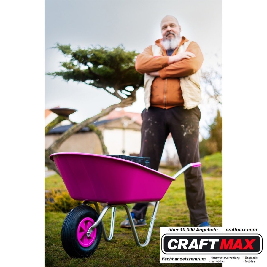 CRAFTMAX-violett-Gartenschubkarre-65L-PP-Mulde-Luftreifenrad-pink-3