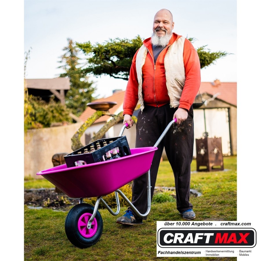 CRAFTMAX-violett-Gartenschubkarre-65L-PP-Mulde-Luftreifenrad-pink-4