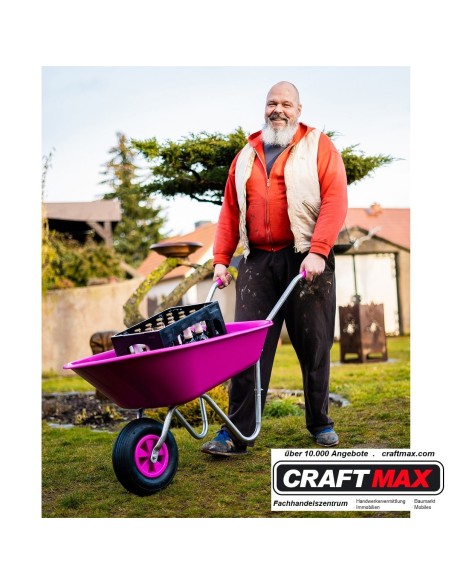 CRAFTMAX-violett-Gartenschubkarre-65L-PP-Mulde-Luftreifenrad-pink-4