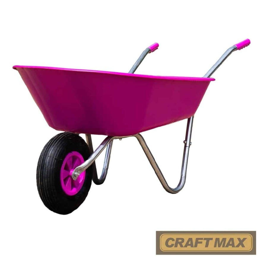 CRAFTMAX-violett-Gartenschubkarre-65L-PP-Mulde-Luftreifenrad-pink-7