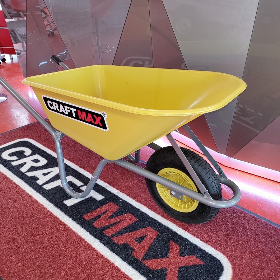 CRAFTMAX-yellow-Gartenschubkarre-100L-mit-gelber-Polypropylen-Mulde-Luftreifenrad-1