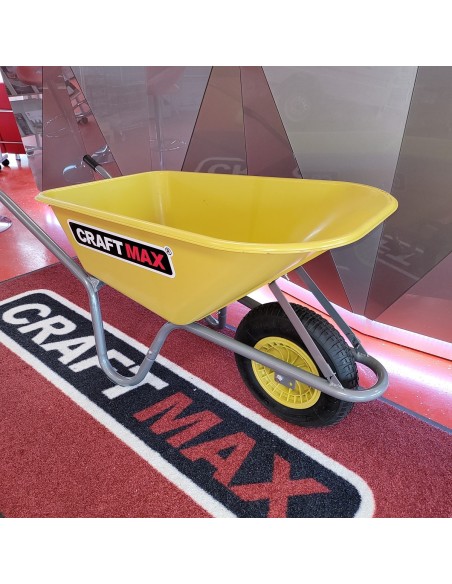 CRAFTMAX-yellow-Gartenschubkarre-100L-mit-gelber-Polypropylen-Mulde-Luftreifenrad-1