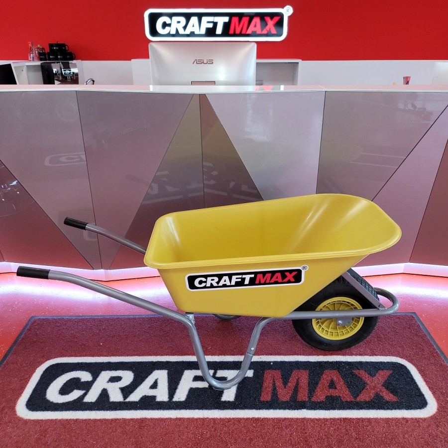 CRAFTMAX-yellow-Gartenschubkarre-100L-mit-gelber-Polypropylen-Mulde-Luftreifenrad-2