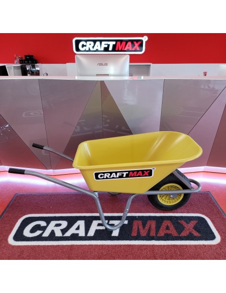 CRAFTMAX-yellow-Gartenschubkarre-100L-mit-gelber-Polypropylen-Mulde-Luftreifenrad-2