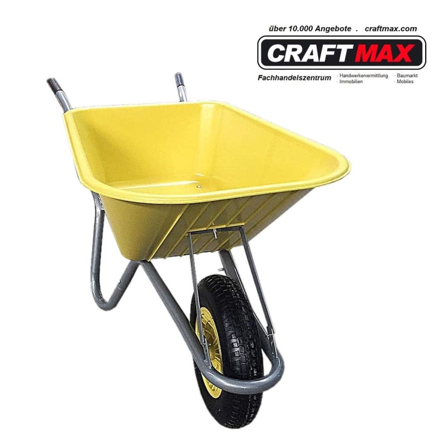 CRAFTMAX-yellow-Gartenschubkarre-100L-gelb-Polypropylen-Mulde-Luftreifenrad
