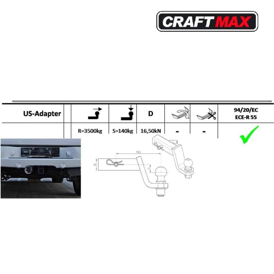 CRAFTMAX®-Anhaengerkupplung-Adapter-fuer-US-Fahrzeuge-Kugelkopf-Kupplungskugel-mit-tiefgezogenem-Kugelkopf-2
