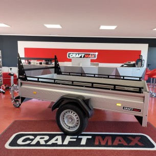 CRAFTMAX-MAXI-1300Kg-Kastenanhaenger-gebremst-35er-ALU-Bordwaende-Front-Heckklappe-abnehmbar-Reling-H-Gestell-2.500x1.400x0.35cm