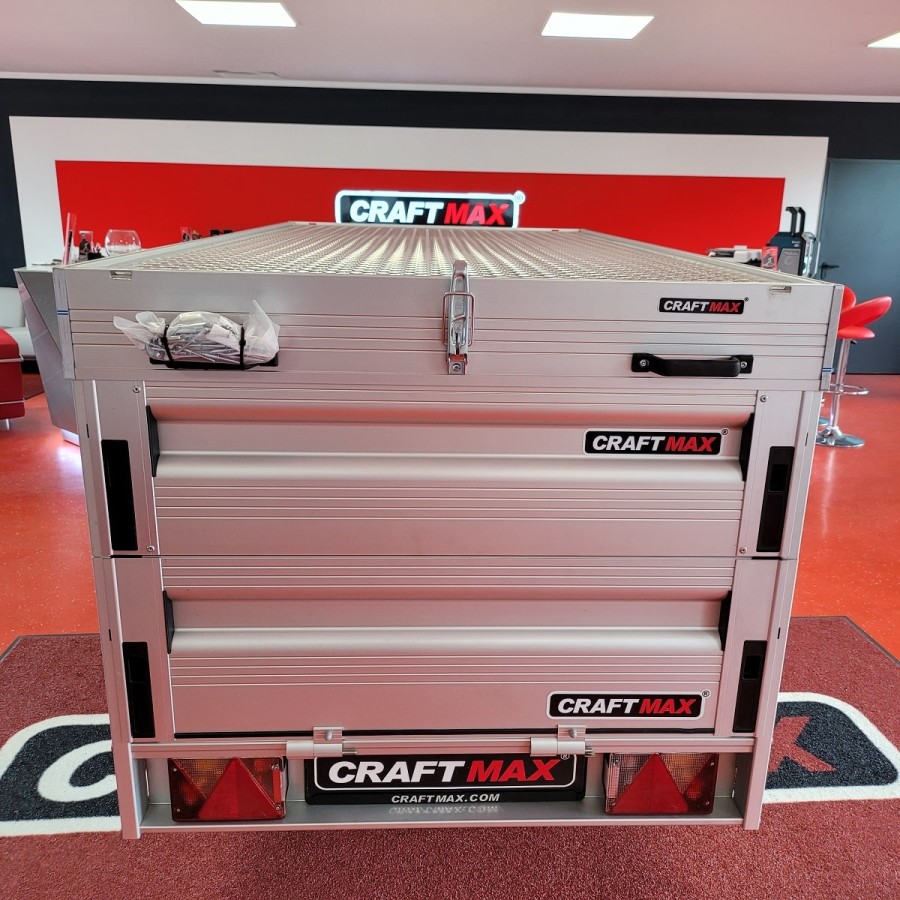 CRAFTMAX-CLEVER-Kastenanhaenger-750Kg-ungebremst-75er-ALU-Bordwaende-Heckklappe-Frontklappe-ALU-Deckel-5