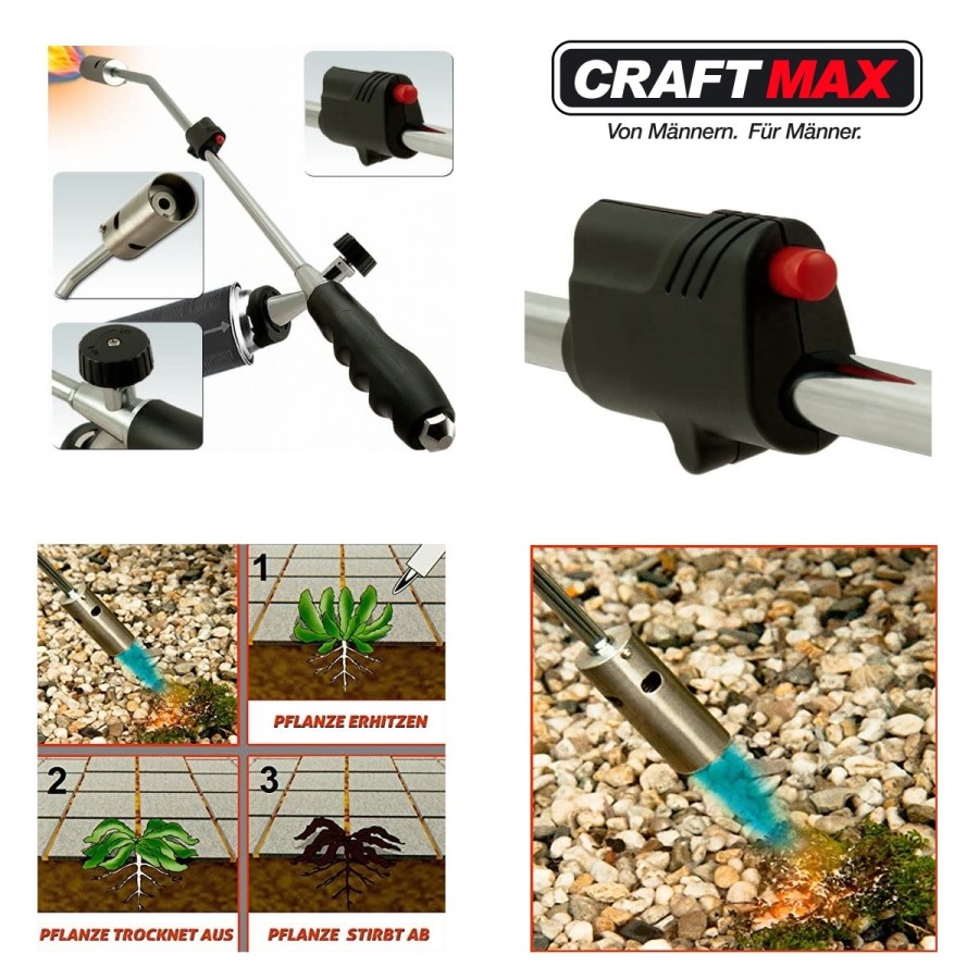 CRAFTMAX-Edelstahl-Flammwerfer-sichere-Piezo-Zuendung-Wildkrautbekaempfung-Unkrautentfernen-Unkrautvernichter