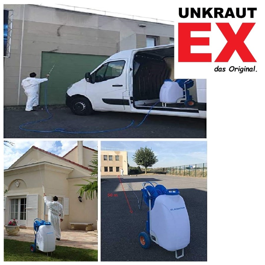UnkrautEX-gladiator45-Elektrischer-Druckspruehwagen-50m-Schlauch-Teleskop-Spruehduese-Akku-Leistung-6h-45-Liter-2