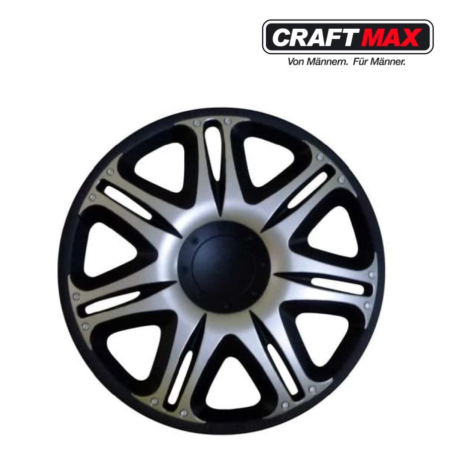 CRAFTMAX-trailer13-Zoll-Radzierblende-fuer-PKW-Anhaenger-Caravan-schwarz-silber