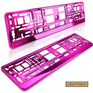 CRAFTMAX-Kennzeichenhalter-fuer-Automobile-PKW-Anhaenger-Caravan-Pink-rosa-Metallic-Hochglanz-Chrom-Look-1