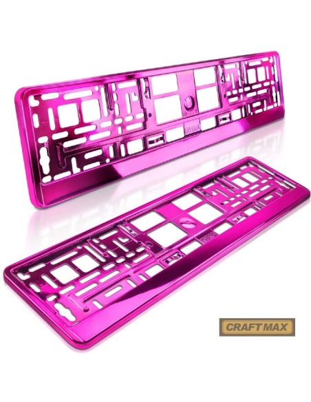 CRAFTMAX-Kennzeichenhalter-fuer-Automobile-PKW-Anhaenger-Caravan-Pink-rosa-Metallic-Hochglanz-Chrom-Look-1