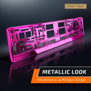 CRAFTMAX-Kennzeichenhalter-fuer-Automobile-PKW-Anhaenger-Caravan-Pink-rosa-Metallic-Hochglanz-Chrom-Look-1 2