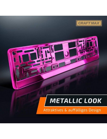 CRAFTMAX-Kennzeichenhalter-fuer-Automobile-PKW-Anhaenger-Caravan-Pink-rosa-Metallic-Hochglanz-Chrom-Look-2
