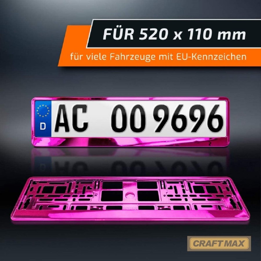 CRAFTMAX-Kennzeichenhalter-fuer-Automobile-PKW-Anhaenger-Caravan-Pink-rosa-Metallic-Hochglanz-Chrom-Look-4