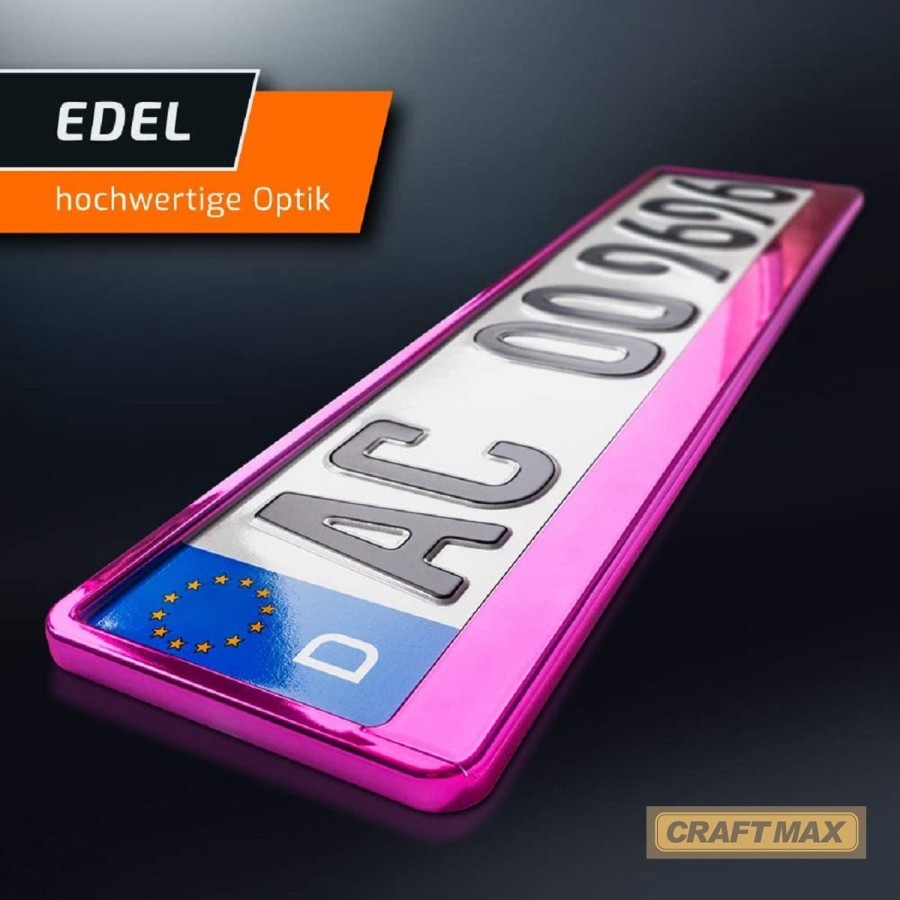 CRAFTMAX-Kennzeichenhalter-fuer-Automobile-PKW-Anhaenger-Caravan-Pink-rosa-Metallic-Hochglanz-Chrom-Look-6