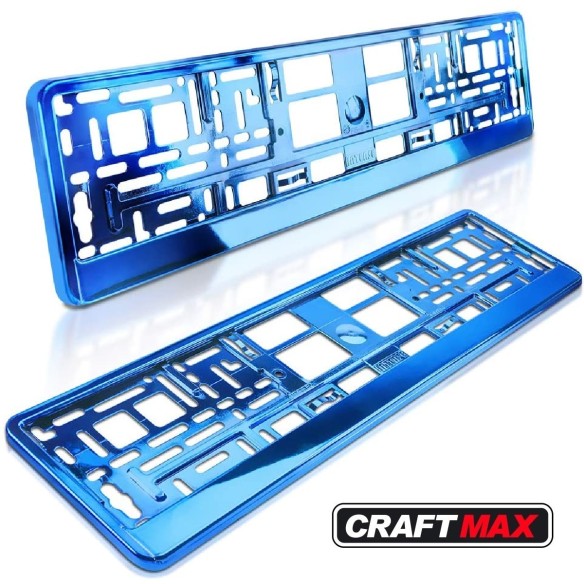 CRAFTMAX-Kennzeichenhalter-fuer-Automobile-PKW-Anhaenger-Caravan-blau-Metallic-Hochglanz-Chrom-Look-1