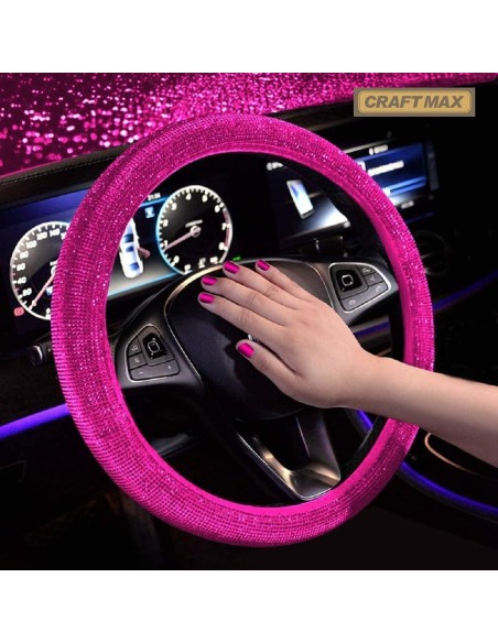 CRAFTMAX-Luxus-Lenkradbezug-Swarowski-Kristall-Glitzer-Bling-Bling-pink-rosa-1