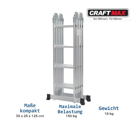 CraftMax-Longrange-Solid-Mehrzweckleiter-Teleskopleiter-Bauleiter-silber-540cm-ladder-3-in-1