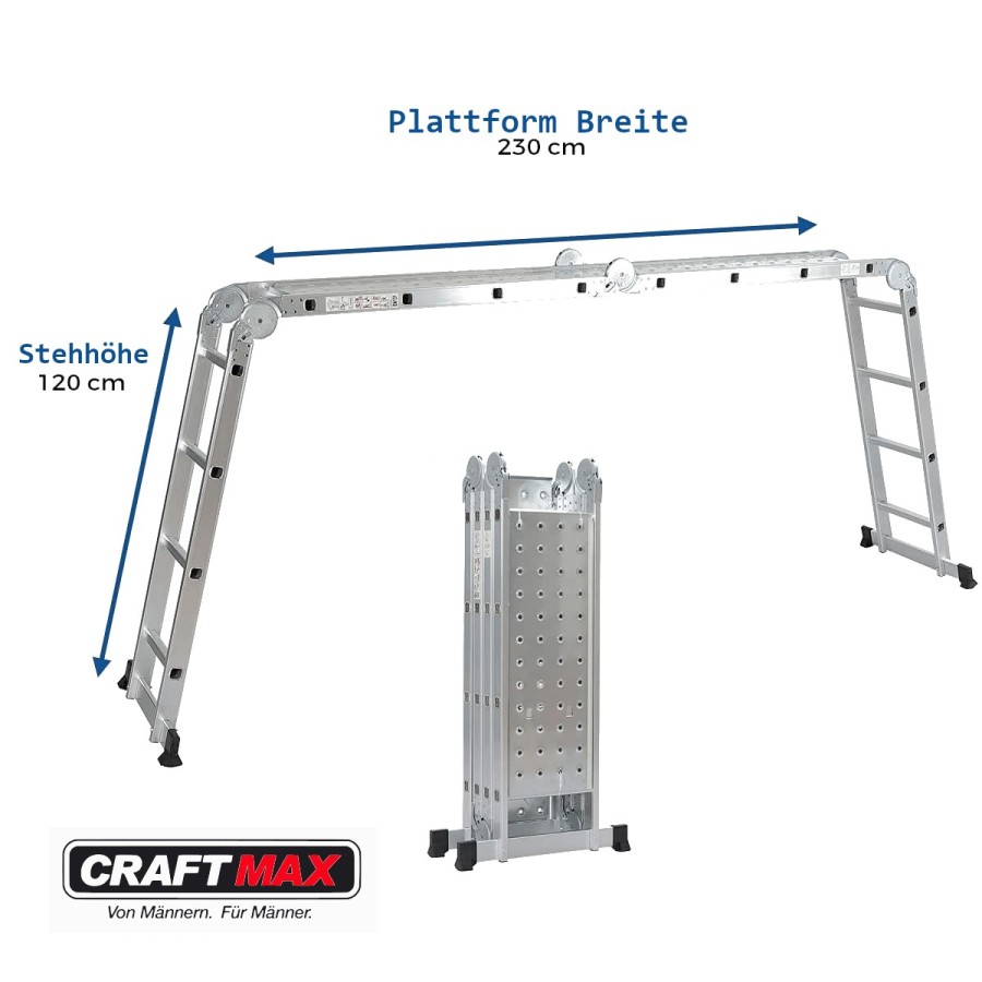 CraftMax-Longrange-Solid-Mehrzweckleiter-Teleskopleiter-Bauleiter-silber-540cm-wide-stable