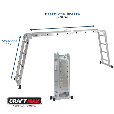 CraftMax-Longrange-Solid-Mehrzweckleiter-Teleskopleiter-Bauleiter-silber-540cm-wide-stable