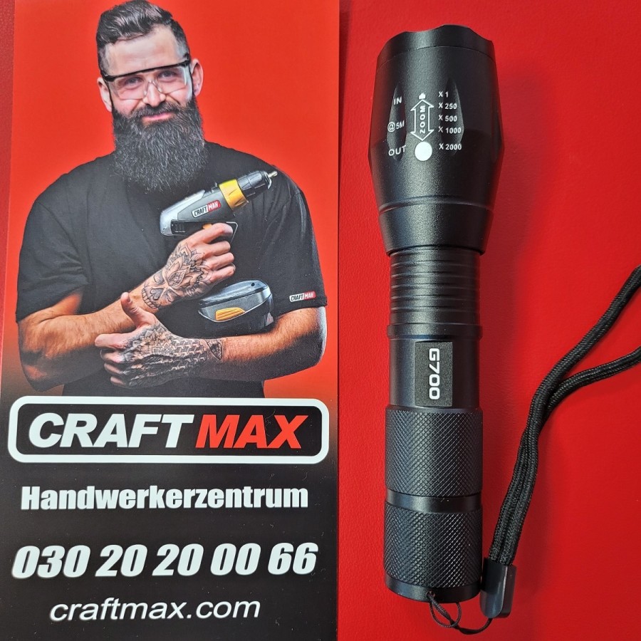CRAFTMAX-Taktische-Taschenlampe-mit-Zoom-Stroboskop-Ladegeraet-Koffer-3000-Lumen-3
