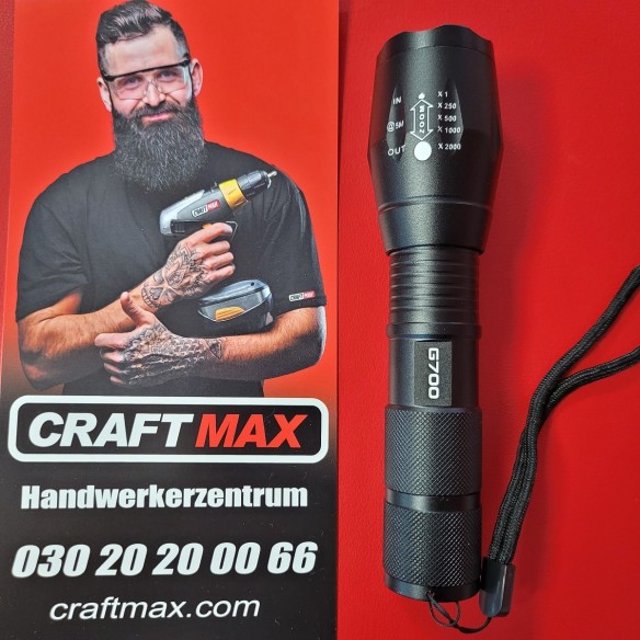 CRAFTMAX-Taktische-Taschenlampe-mit-Zoom-Stroboskop-Ladegeraet-Koffer-3000-Lumen-3