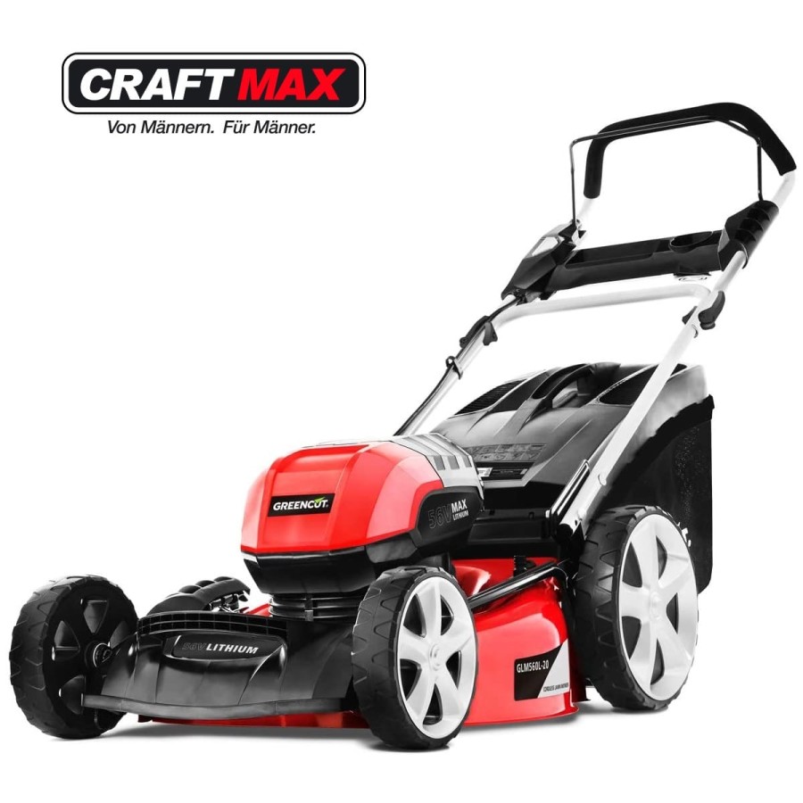 CRAFTMAX®-65Volt-POWER-Li-ion-4Amp.-kabelloser-Akku-Profi-Rasenmaeher-560mm-Schnittweite