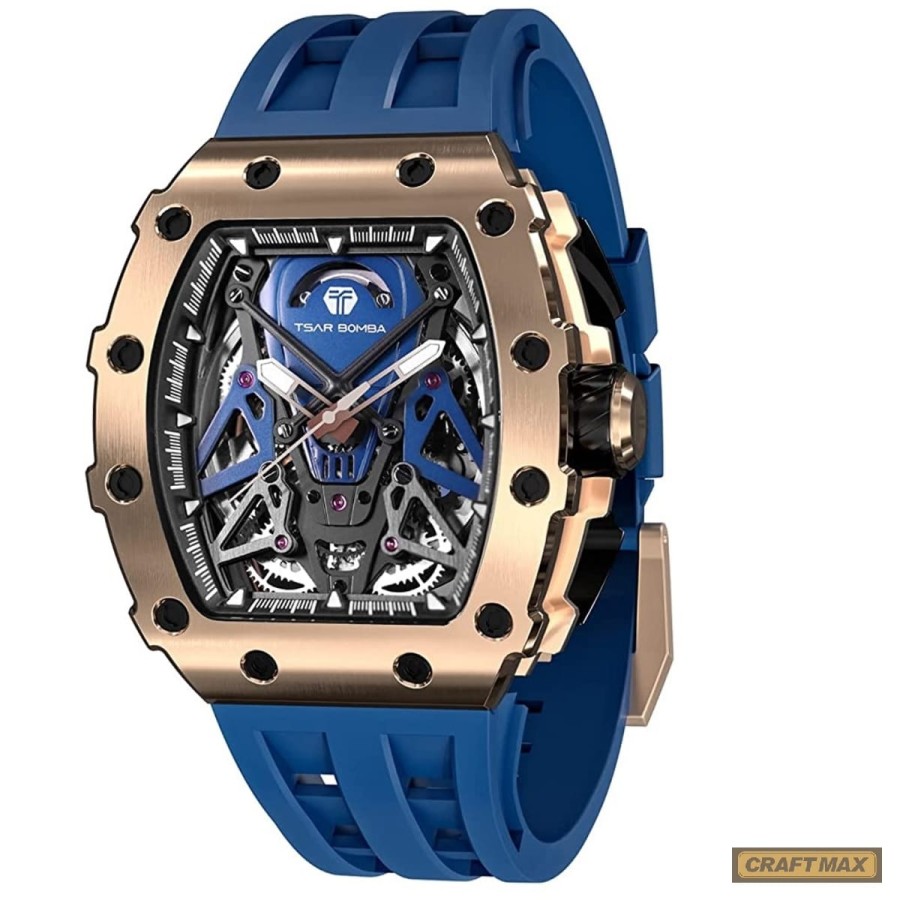 CRAFTMAX-TsarBomba-FYTB-8207GDBLU-Luxus-Herrenuhr-mit-Automatik-Uhrwerk-Saphirglas-Super-Luminous-Silikonband-5ATM-Wasserdicht