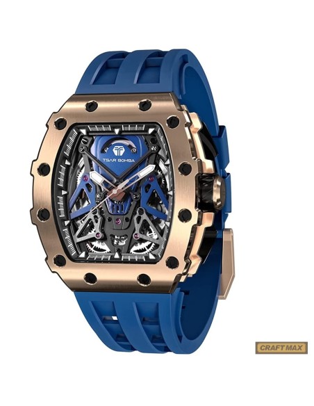 CRAFTMAX-TsarBomba-FYTB-8207GDBLU-Luxus-Herrenuhr-mit-Automatik-Uhrwerk-Saphirglas-Super-Luminous-Silikonband-5ATM-Wasserdicht