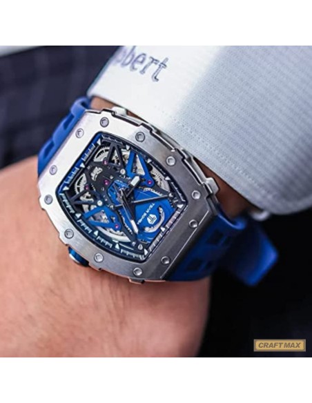 CRAFTMAX-TsarBomba-FYTB-8207SILBLU-Luxus-Herrenuhr-Automatik-Uhrwerk-Saphirglas-Super-Luminous-Silikonband-5ATM-Wasserdicht