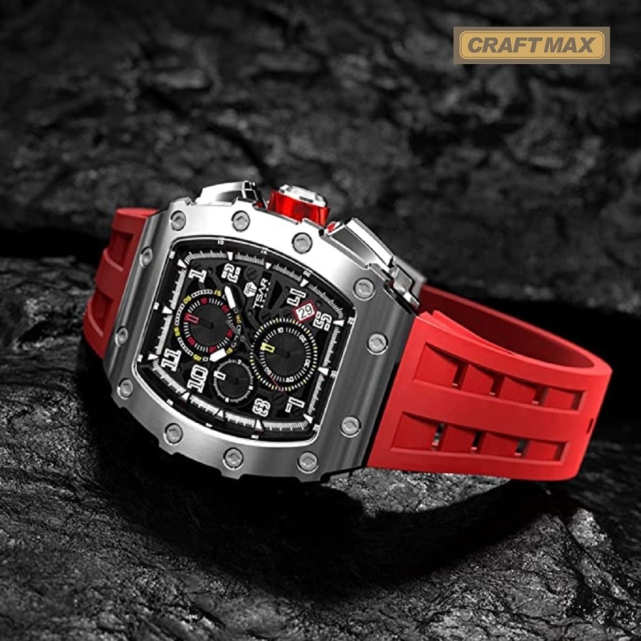 CRAFTMAX-TsarBomba-TB8204BSISB-Luxus-Herrenuhr-QUARTZ-Uhrwerk-Saphirglas-Super-Luminous-Silikonband-5ATM-Wasserdicht-rot-5