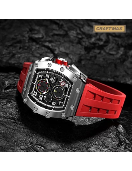 CRAFTMAX-TsarBomba-TB8204BSISB-Luxus-Herrenuhr-QUARTZ-Uhrwerk-Saphirglas-Super-Luminous-Silikonband-5ATM-Wasserdicht-rot-5