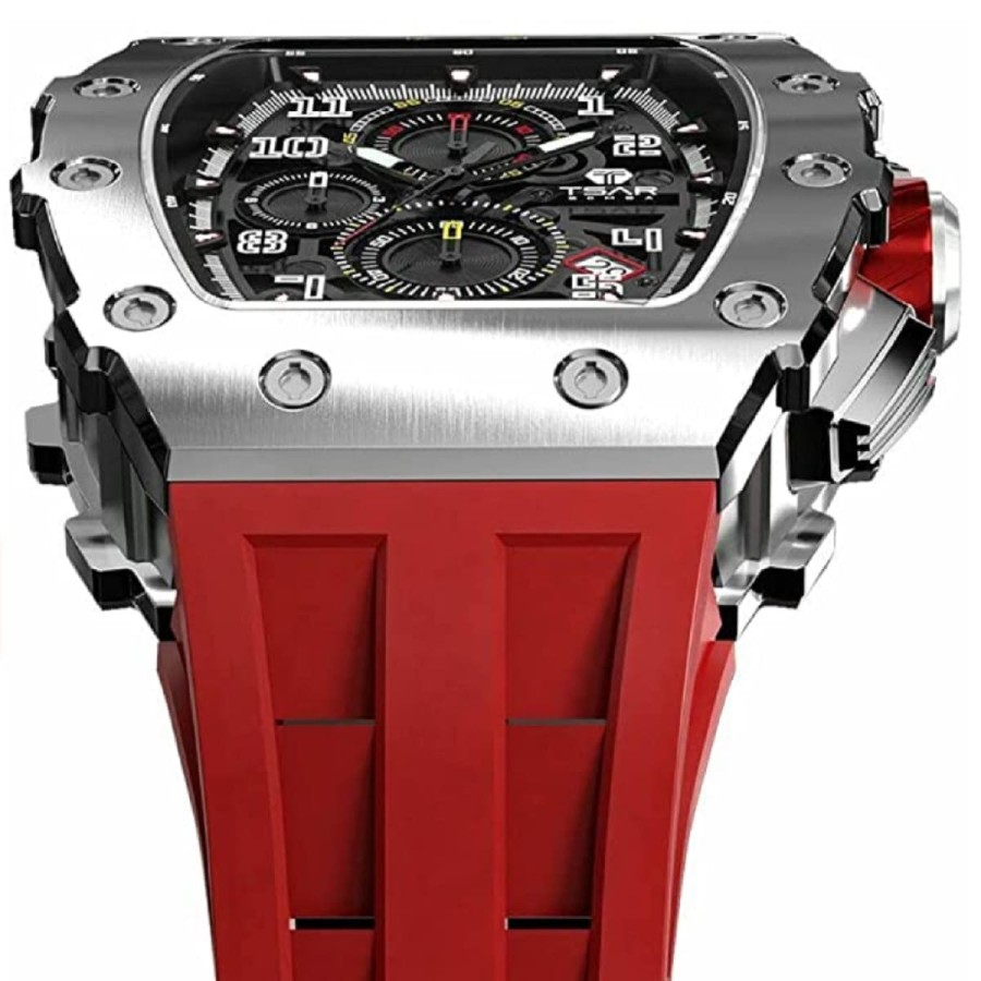 CRAFTMAX-TsarBomba-TB8204BSISB-Luxus-Herrenuhr-QUARTZ-Uhrwerk-Saphirglas-Super-Luminous-Silikonband-5ATM-Wasserdicht-rot-4
