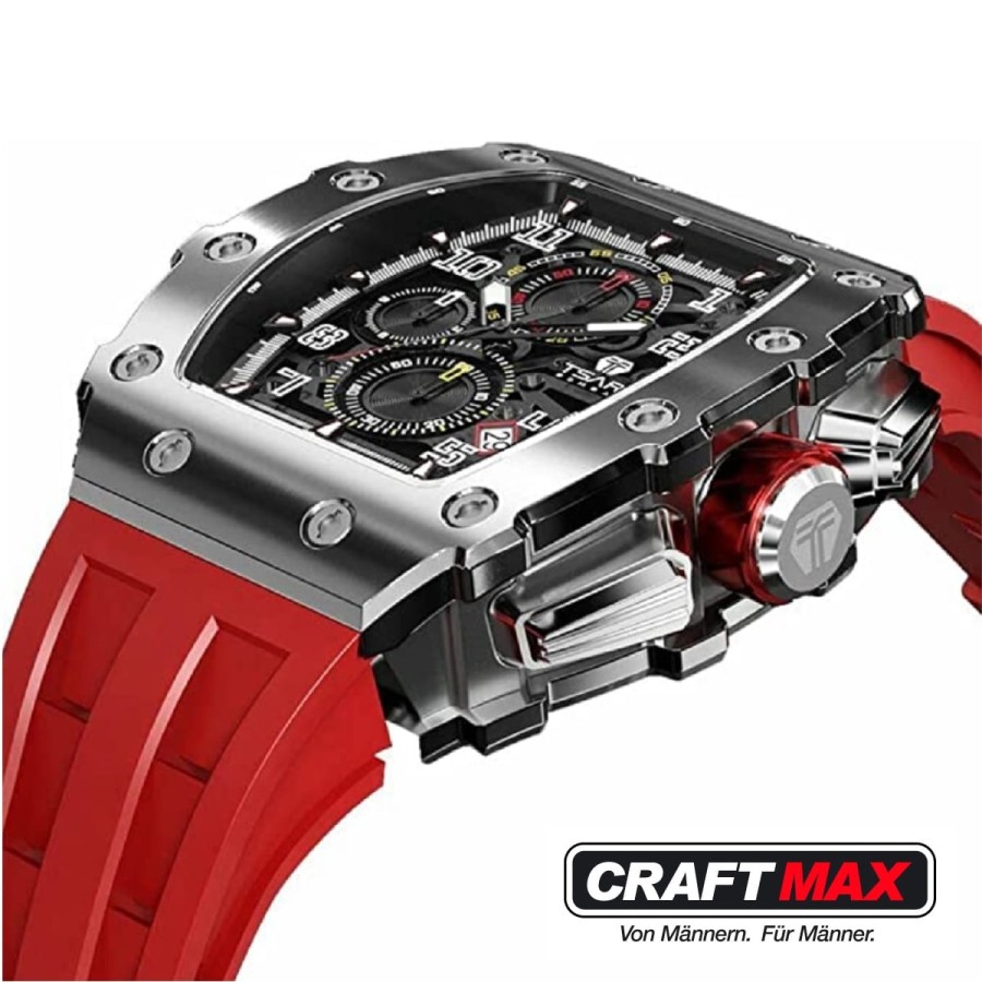 CRAFTMAX-TsarBomba-TB8204BSISB-Luxus-Herrenuhr-QUARTZ-Uhrwerk-Saphirglas-Super-Luminous-Silikonband-5ATM-Wasserdicht-rot-2