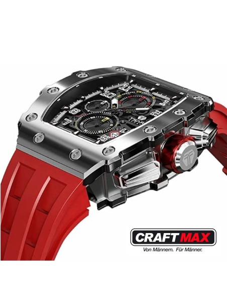 CRAFTMAX-TsarBomba-TB8204BSISB-Luxus-Herrenuhr-QUARTZ-Uhrwerk-Saphirglas-Super-Luminous-Silikonband-5ATM-Wasserdicht-rot-2