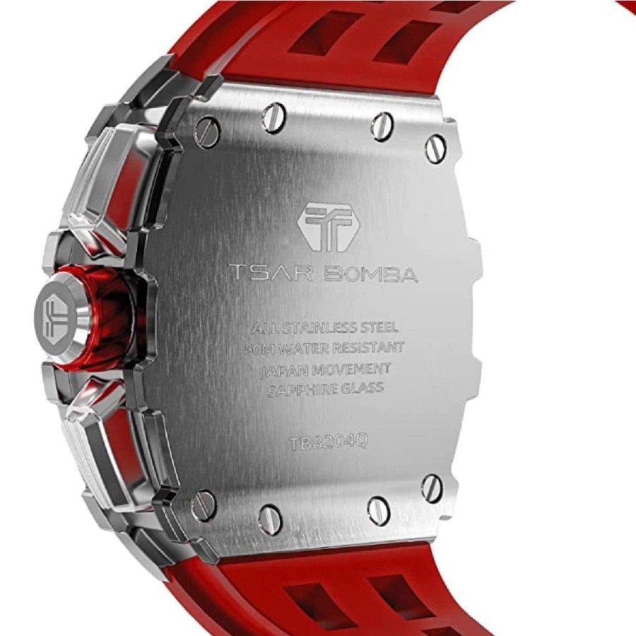 CRAFTMAX-TsarBomba-TB8204BSISB-Luxus-Herrenuhr-QUARTZ-Uhrwerk-Saphirglas-Super-Luminous-Silikonband-5ATM-Wasserdicht-rot-1