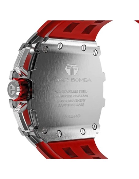 CRAFTMAX-TsarBomba-TB8204BSISB-Luxus-Herrenuhr-QUARTZ-Uhrwerk-Saphirglas-Super-Luminous-Silikonband-5ATM-Wasserdicht-rot-1