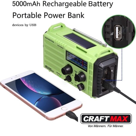 Dynamo-Kurbel-Radio-Katastrophenfall-bei-Stromausfall-Solar-Aufladung-5000mAh-Powerbank-gruen-1