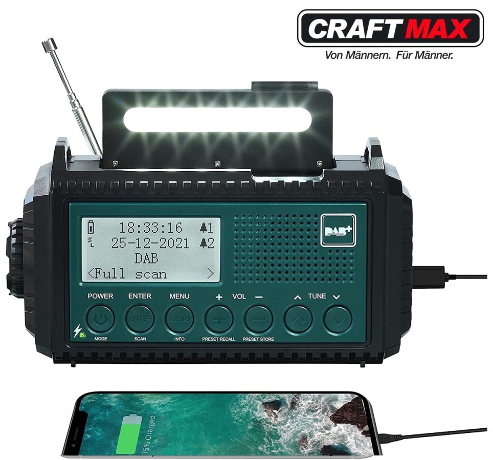Kurbelradio-DABUKW-mit-5000mAh-Akku-Wiederaufladbare-Tragbare-Solar-Radio-mit-Taschenlampe-Leselicht-DABFM-Dynamo-Baustellenradi