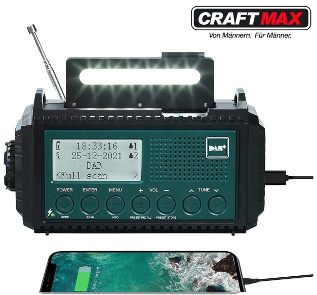 Kurbelradio-DABUKW-mit-5000mAh-Akku-Wiederaufladbare-Tragbare-Solar-Radio-mit-Taschenlampe-Leselicht-DABFM-Dynamo-Baustellenradi